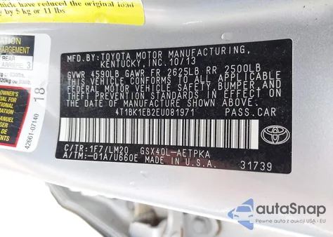 2014 Toyota Avalon Limited из США, поврежденный, VIN 4T1BK1EB2EU081971